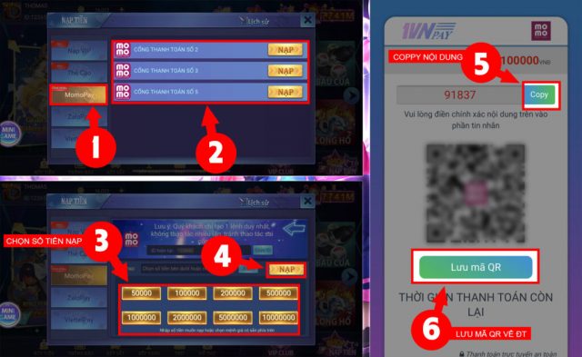 Hình thức nạp tiền trên Iwin bằng momo