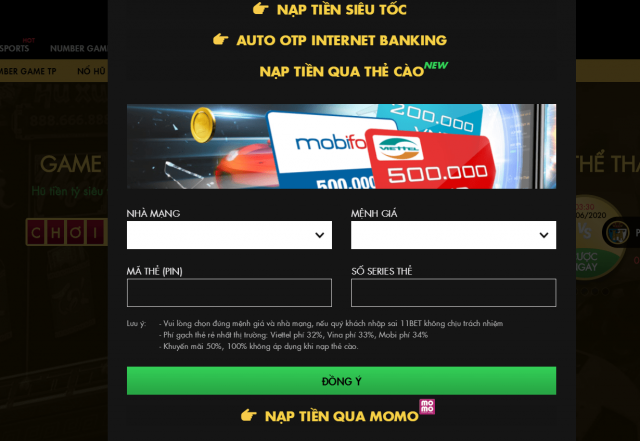 Hướng dẫn nạp tiền bằng thẻ cào