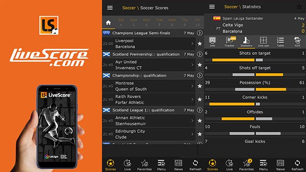 LiveScore ứng dụng xem bóng đá trực tiếp miễn phí đơn giản dành cho mọi đối tượng