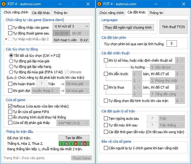 Các chức năng của Auto FIFA Online 4
