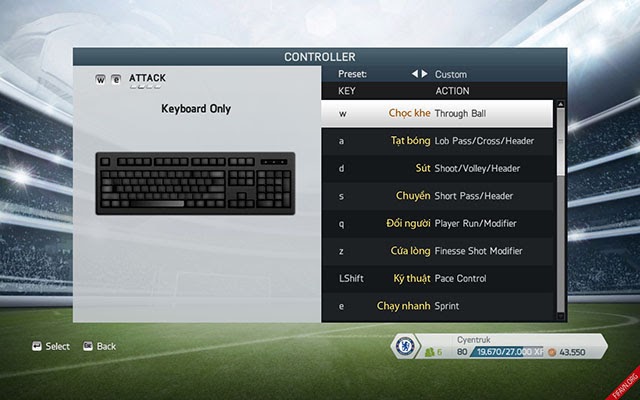 Chọn phím muốn đổi theo nhu cầu