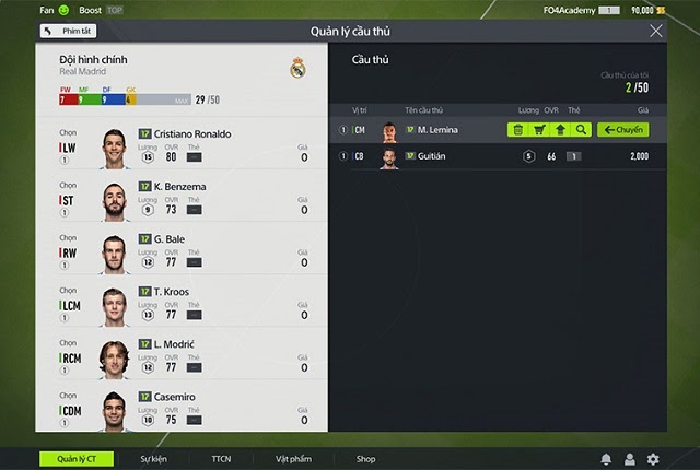 Thiết lập đội hình trong FIFA Online 4