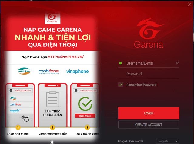  Đăng nhập tài khoản của Garena